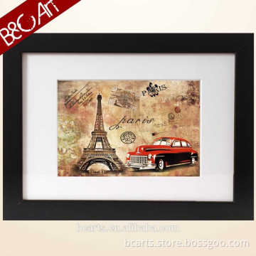 Z(1364) Paris scenery modern car famous Eiffel tower oil painting